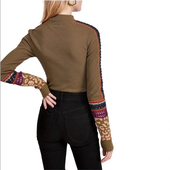 NEW FREE PEOPLE Switch It Up Contrast Knit Cuff Thermal Long Sleeve Top Small - Picture 3 of 6